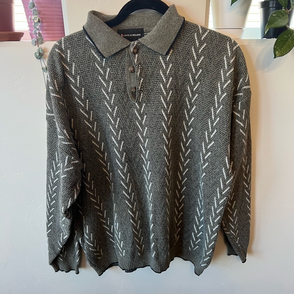 Vintage knit quad button long sleeve shirt XL
